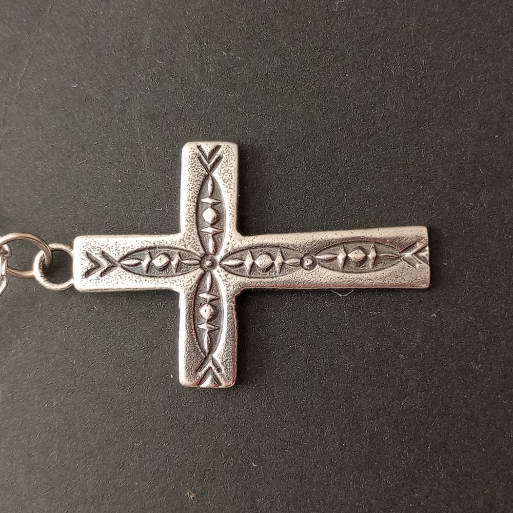 Sterling Silver Stamped Cross Pendant Necklace Signed - Picture 3 of 10